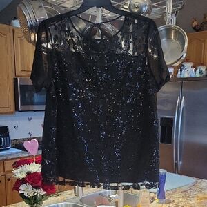 INC International Concepts Black Sequin Blouse Size 1X